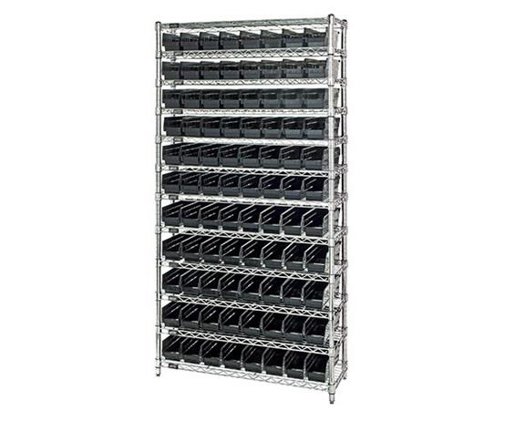 CHROME WIRE SHELVING UNITS WITH SHELF BINS