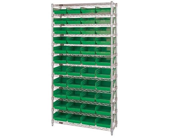 CHROME WIRE SHELVING UNITS WITH SHELF BINS
