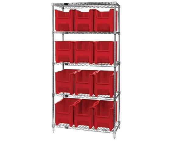 CHROME WIRE SHELVING UNITS WITH GIANT HOPPER BINS