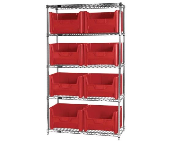 CHROME WIRE SHELVING UNITS WITH GIANT HOPPER BINS