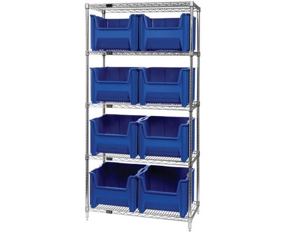 CHROME WIRE SHELVING UNITS WITH GIANT HOPPER BINS