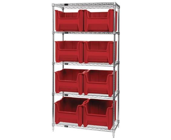 CHROME WIRE SHELVING UNITS WITH GIANT HOPPER BINS