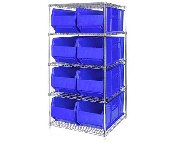 CHROME WIRE SHELVING UNITS WITH HULK CONTAINERS