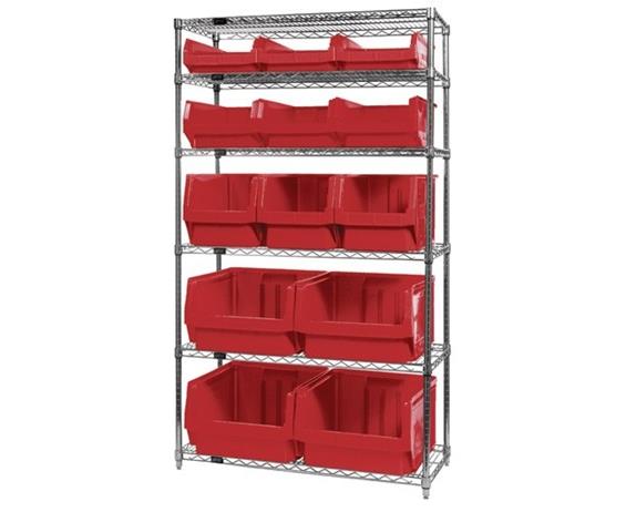 CHROME WIRE SHELVING UNITS WITH MAGNUM BINS