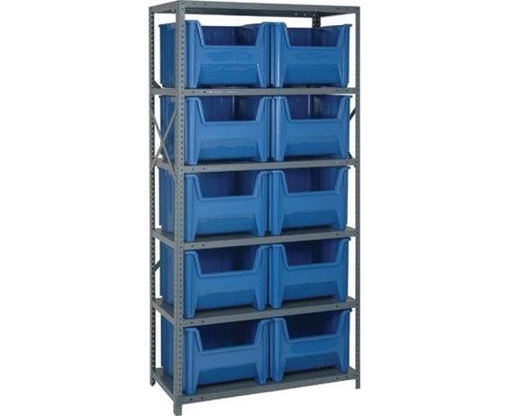 SHELVING UNITS WITH STACKABLE STORAGE BINS