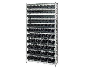 CHROME WIRE SHELVING UNITS WITH SHELF BINS