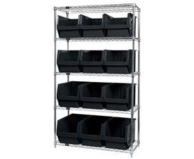 CHROME WIRE SHELVING UNITS WITH MAGNUM BINS