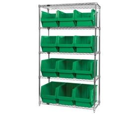 CHROME WIRE SHELVING UNITS WITH MAGNUM BINS
