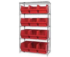CHROME WIRE SHELVING UNITS WITH MAGNUM BINS