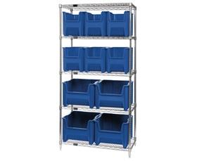 CHROME WIRE SHELVING UNITS WITH GIANT HOPPER BINS