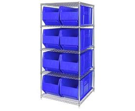 CHROME WIRE SHELVING UNITS WITH HULK CONTAINERS