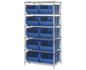 CHROME WIRE SHELVING UNITS WITH HULK CONTAINERS