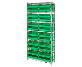 CHROME WIRE SHELVING UNITS WITH ULTRA BINS
