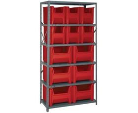 SHELVING UNITS WITH STACKABLE STORAGE BINS