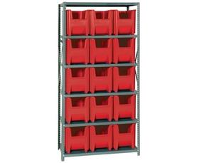 SHELVING UNITS WITH STACKABLE STORAGE BINS